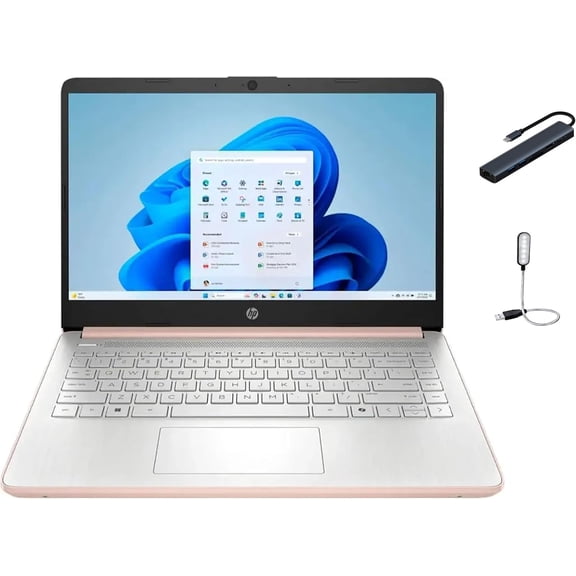 HP 14 inch HD Laptop, Intel Processor N150 Processor, 4GB DDR4 RAM, 128GB UFS, Wi-Fi, Windows 11 Home in S Mode, One-Year Microsoft Office 365, Pale Rose Gold with Mazepoly Accessories