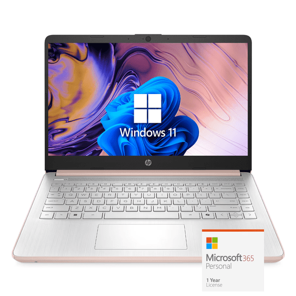 HP 14 inch Laptop Light & Slim, 1-Year Office 365, Intel N-Series Processor, 8GB RAM, 128GB Storage (64GB EMMC SSD + 64GB SD Card) Windows 11 S (Rose Gold)