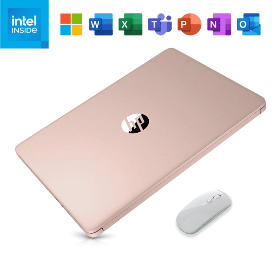 HP 14 inch Laptop Ultra Thin, 1-Year Office 365 included, Intel N4500 Processor, 16GB RAM, 64GB EMMC+512GB SSD, HDMI, Windows 11 S, Free Wireless Mouse (Rose Gold)