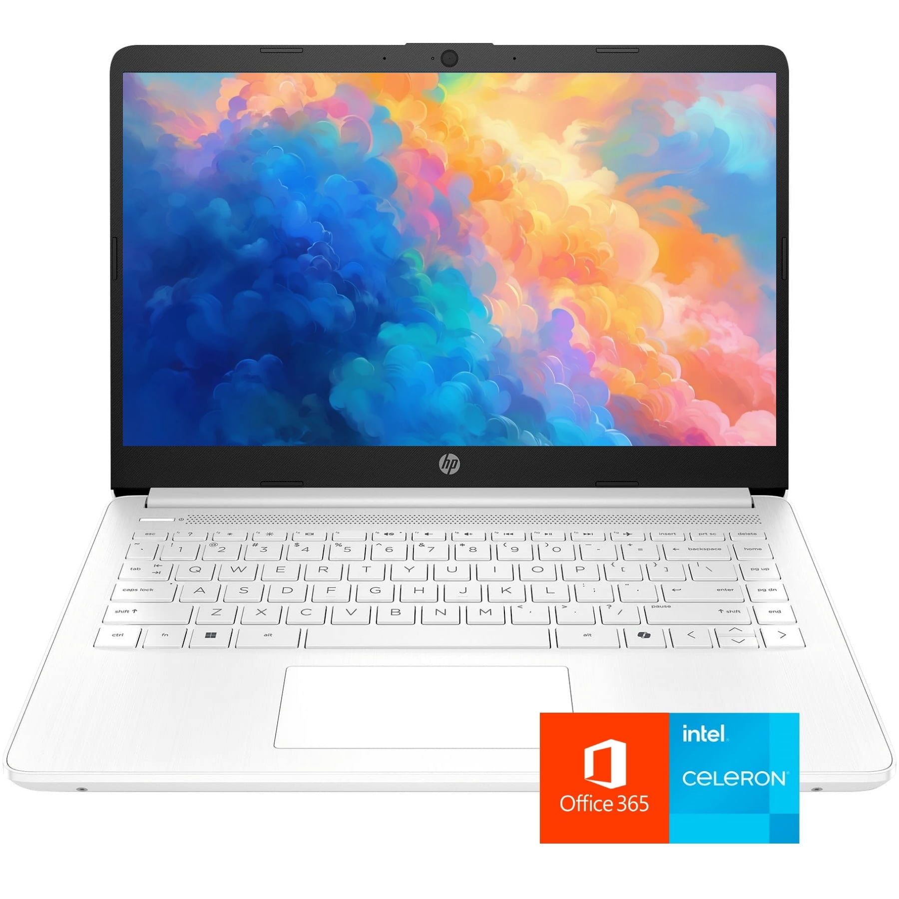 HP 14 inch Laptop Ultra Thin, 1-Year Office 365 included, Intel Processor, 8GB RAM, 64GB EMMC+256GB PCIe SSD, HDMI, Windows 11 S, Pure White