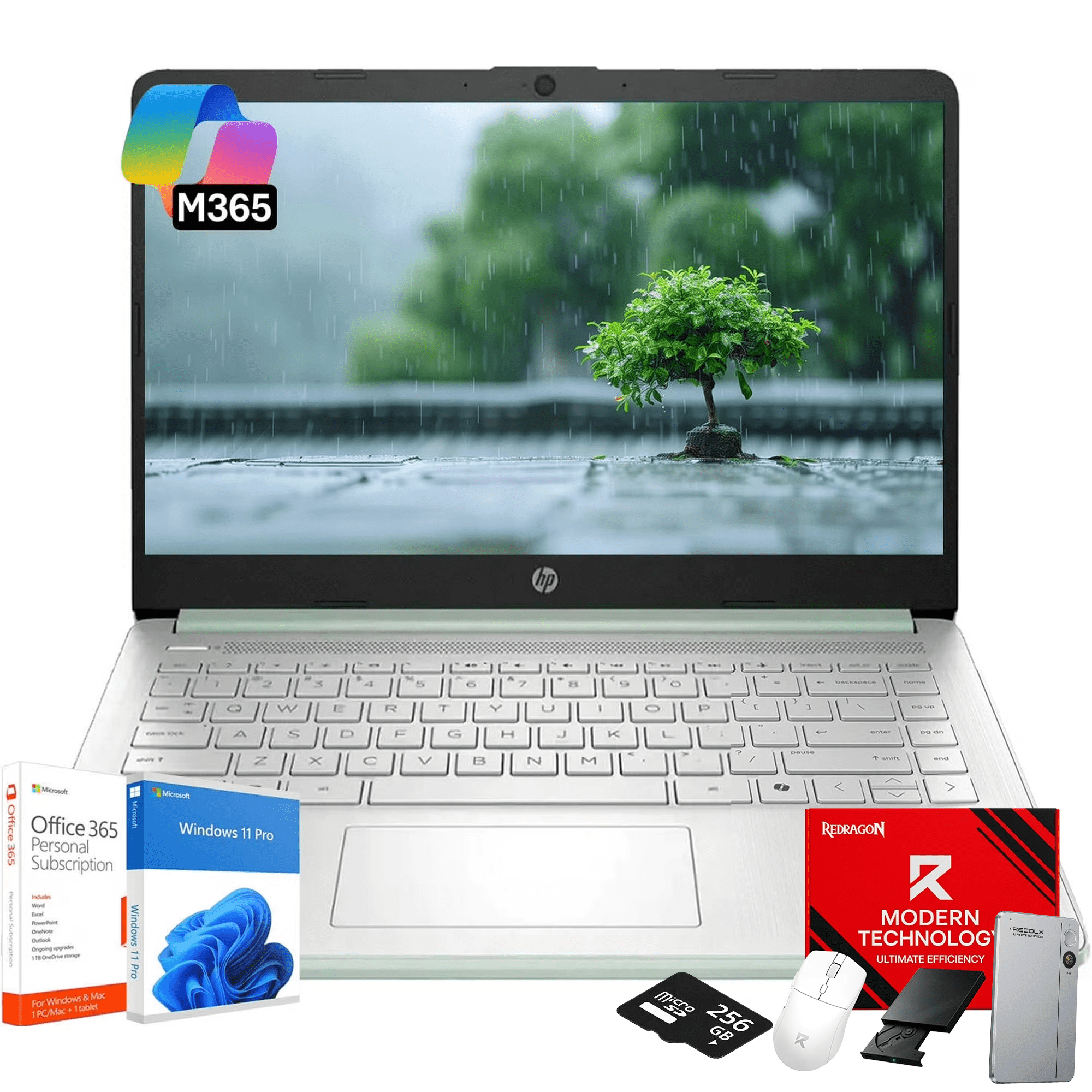 HP 14-inch Student Business Laptop – Intel N150 | Lightweight, AI Copilot Key for Study & Daily Use | 16GB RAM | 128GB UFS + 256GB Micro SD | Windows 11 Pro| Willow Green