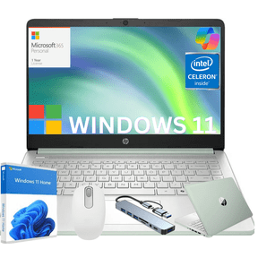HP 14 inch Windows 11 Laptop Intel Processor N150 8GB RAM 128GB UFS Green (12-mo. Microsoft 365 included) Gift Bundle