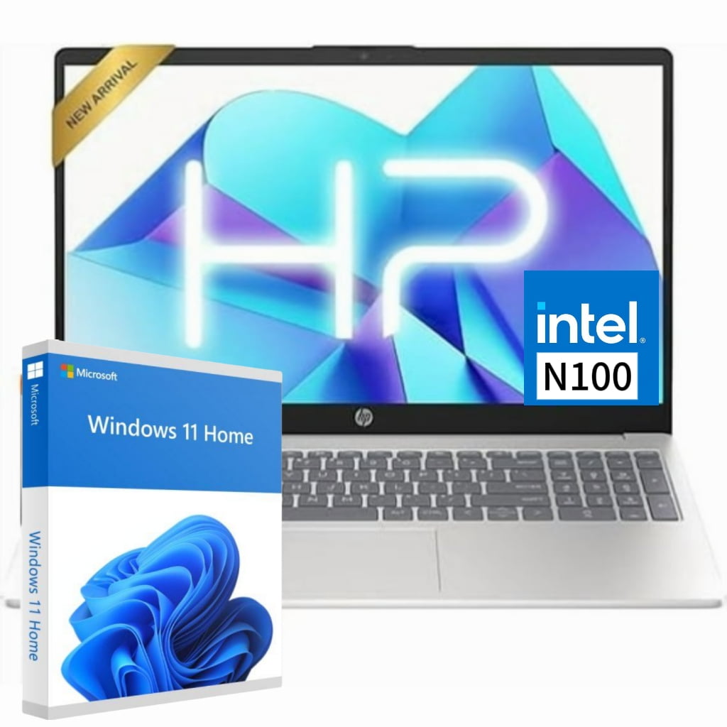 HP 15 15.6" HD Laptop for Students and Business Intel Processor N100 4GB RAM 128GB UFS Type C HDMI WiFi 6 Bluetooth Windows 11 Home Sliver