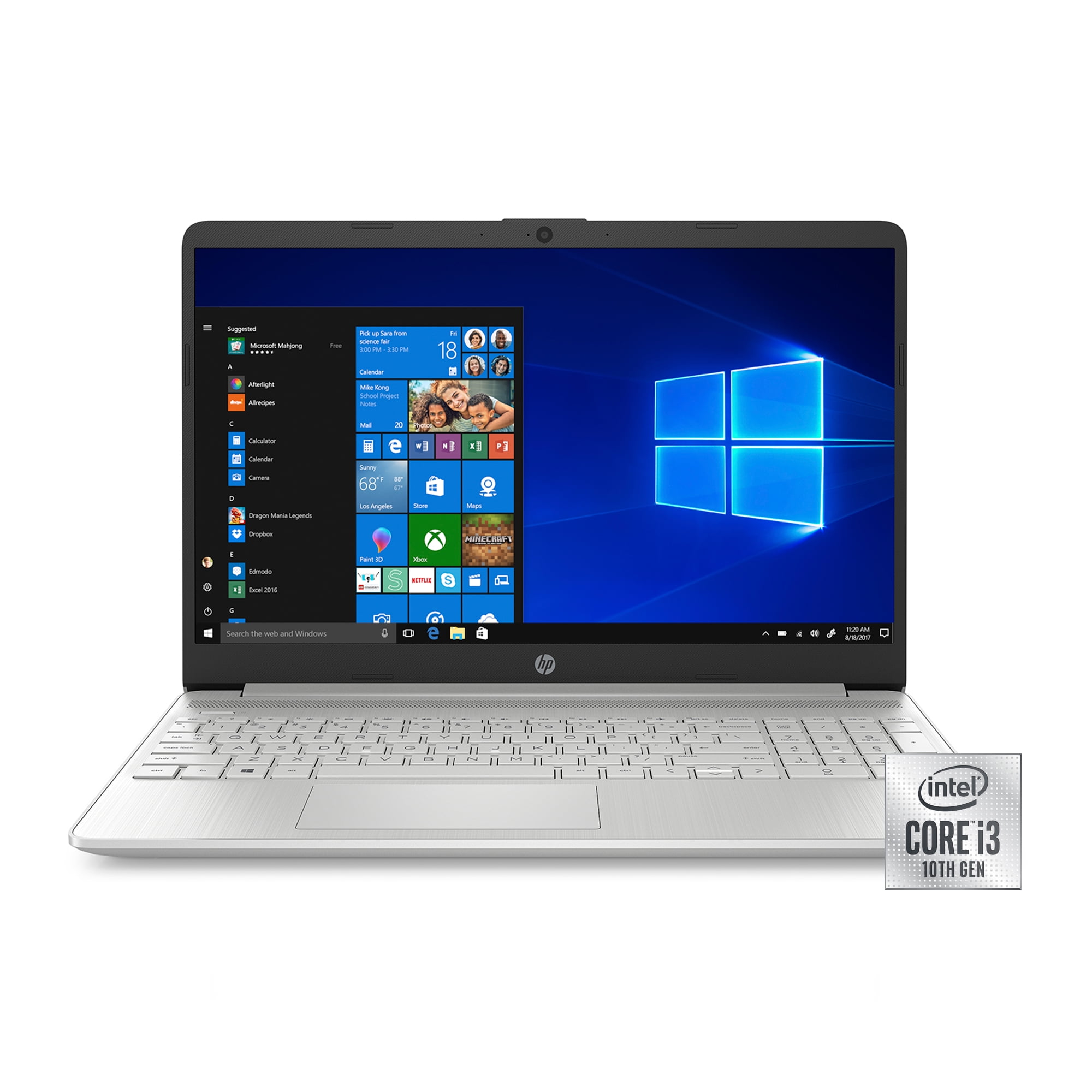 HP 15 15.6 Laptop Computer, 10th Gen Intel Core i3 1005G1 Up to 3.4GHz  (beat i5-7200u), 4GB DDR4 RAM, 512GB SSD, 802.11AC WiFi, Bluetooth 4.2, USB  Type-C, HDMI, Webcam, Silver, Windows 10
