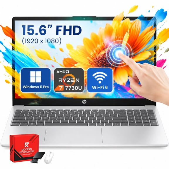 HP 15.6" FHD Business Laptop Touchscreen, AMD Ryzen 7 7730U, 16GB RAM, 512GB SSD, Numeric Keypad, Webcam, Windows 11 Pro, Wi-Fi 6, Bluetooth