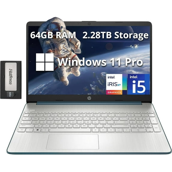 HP 15.6" Anti-glare FHD Business Laptop, Intel i5-1235U, 64GB RAM, 2.28TB Storage(2TB SSD+288GB Docking Station Set), Intel Iris Xe Graphics, Number Pad, HD Camera, Win 11 Pro, Spruce Blue
