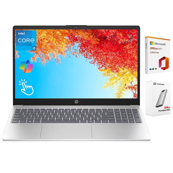 HP 15.6" Business Laptop with Lifetime Office, Intel Core i5-1334U, 15.6" FHD IPS Touchscreen Display, 32GB RAM, 1TB SSD, Copilot, Intel Iris Xe Graphics, 128GB Portable SSD, Windows 11 Pro