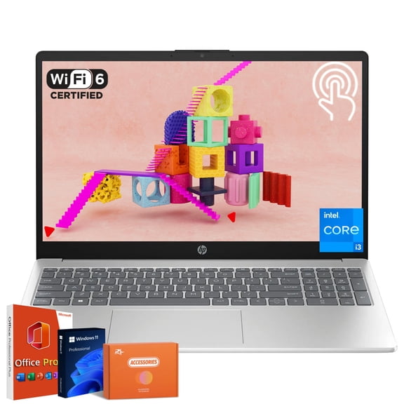 HP 15.6'' Business Touchscreen Laptop, Intel i3 1215U, Eye Comfort LED Display, 16GB RAM, 512GB SSD, Long Battery Life, Wi-Fi 6E, Windows 11 Pro, Accessories