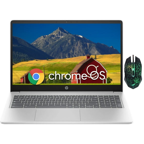 HP 15.6" Chromebook Laptop for College Students,Intel Processor N200,8GB LPDDR5 RAM,320GB Storage(64GB eMMC + 256GB Micro SD),Chrome OS,Natural Silver