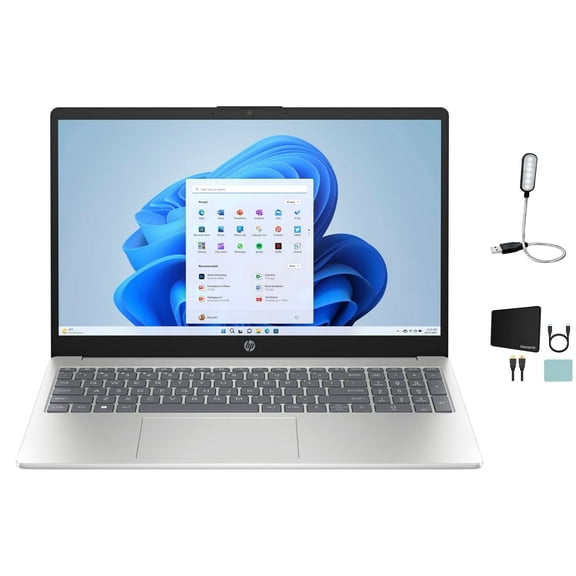 HP 15.6" FHD(1920 x 1080) Laptop, AMD Ryzen 5 7520U, 16GB LPDDR5 Memory, 512GB PCIe SSD, AMD Radeon Graphics, Wi-Fi 6, Bluetooth, Windows 11 Home, Natural Silver + Mazepoly Accessories