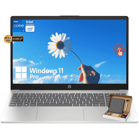 HP 15.6" FHD Display Touchscreen Laptop Computer, Intel i7 1355U, Intel Iris Xe Graphics, Windows 11 Pro, Wi-Fi6, Bluetooth, Accessoires (16GB RAM + 512GB SSD)