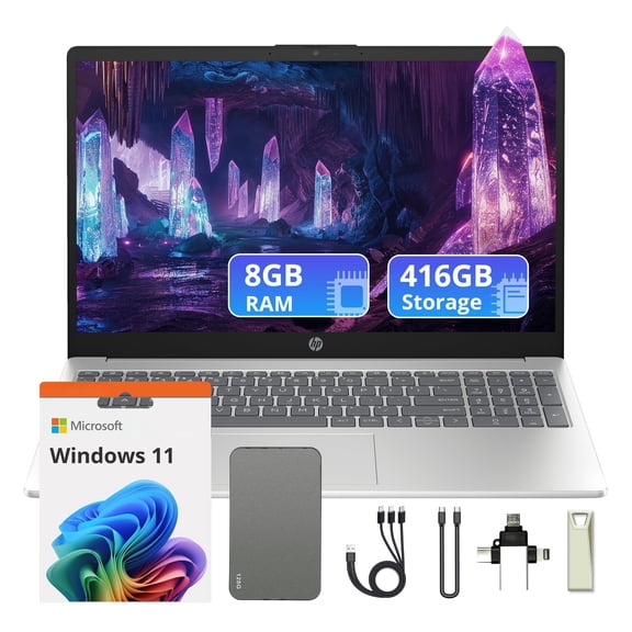 HP 15.6" FHD Home & Business Laptop, Intel i5-1235U, 8GB RAM, 416GB Storage(256GB SSD & 160GB Docking Station), Num Pad, Iris Xe Graphics, Webcam, Wi-Fi 6, Win 11 Home, Silver