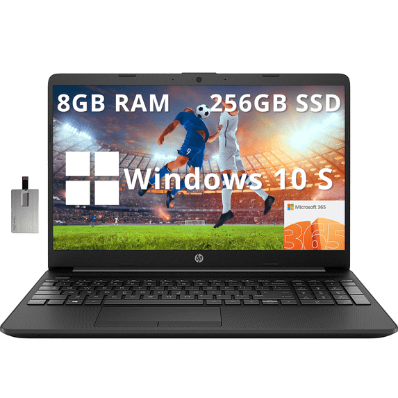 HP 15.6" FHD IPS Anti-Glare Laptop, Intel Celeron N4020 Processor, 8GB RAM, 256GB SSD, Intel UHD Graphics 600, True Vision HD Camera, Black, Windows 10 (S mode) with Office, Hotface 32GB USB Card