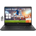 thumbnail image 1 of HP 15.6" FHD IPS Anti-Glare Laptop, Intel Celeron N4020 Processor, 16GB RAM, 1TB SSD, Intel UHD Graphics 600, True Vision HD Camera, Black, Windows 10 (S mode) with Office, Hotface 32GB USB Card, 1 of 9