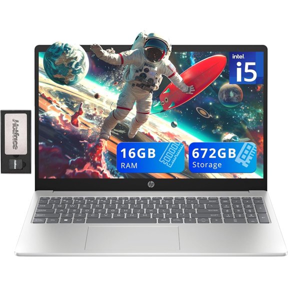 HP Pavilion 15.6" FHD IPS Laptop, Intel i5-1235U, 16GB RAM, 512GB SSD , Intel Iris Xe Graphics, Windows 11, Silver,160GB Docking Station Set