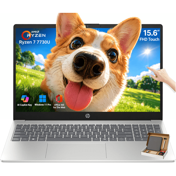 HP 15.6" FHD IPS Touchscreen Laptop for Business, AMD Ryzen 7 7730U, 20GB DDR4 RAM, 512GB SSD, Windows 11 Pro, Wi-Fi 6, Numeric Keypad, Copilot AI, Natural Silver