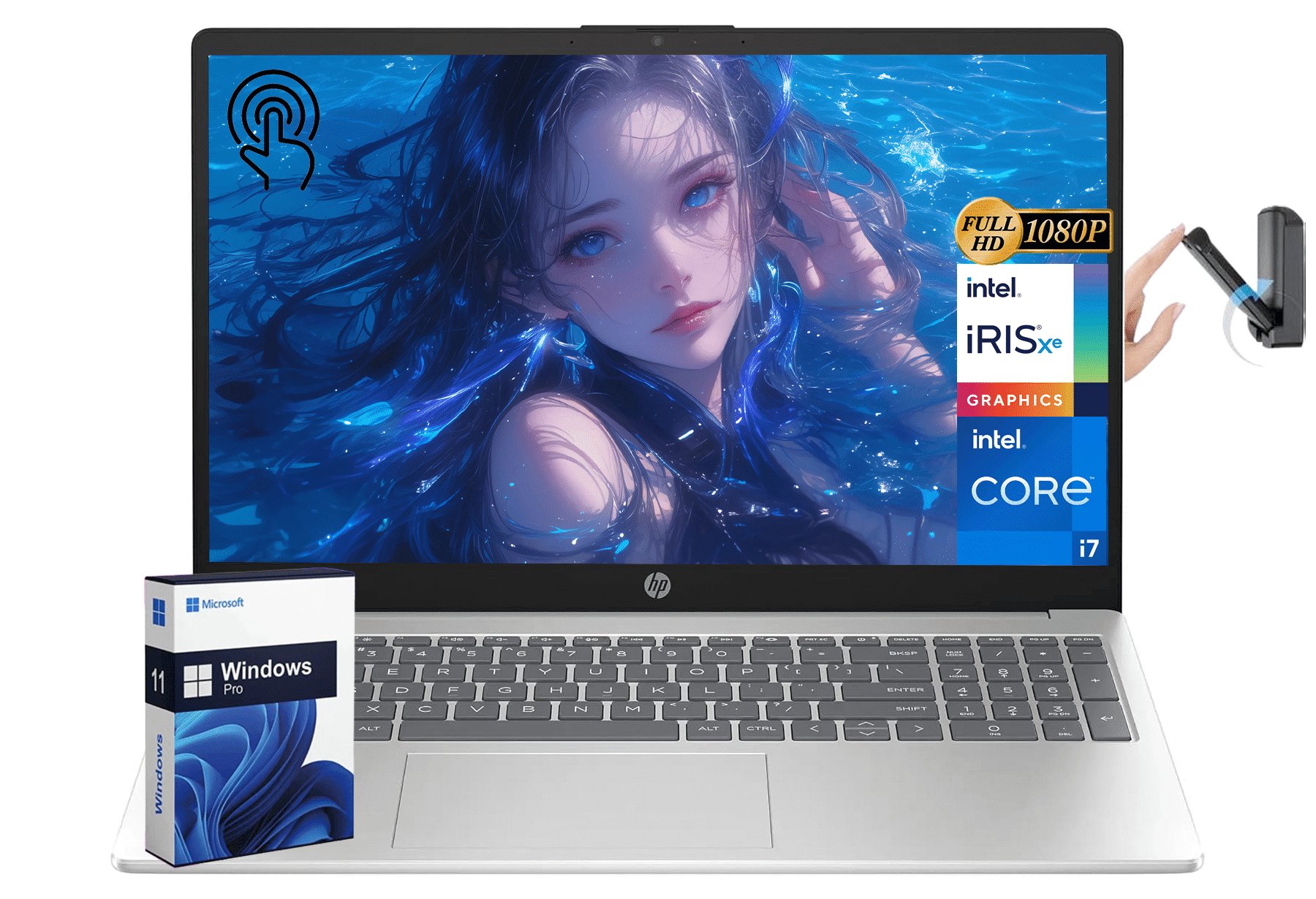 HP 15.6" FHD IPS Touchscreen Laptop, Intel i7-1255U, Intel Iris Xe Graphics, 32 GB DDR4, 1 TB SSD, HD Camera, HDMI, Wi-Fi 6E, Windows 11 Pro