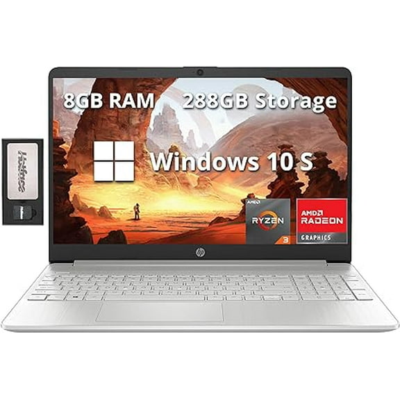 HP 15.6" FHD Laptop, AMD Ryzen 3-3250U Processor, 8GB RAM, 288GB Storage(128GB SSD + 160GB Docking Station Set), AMD Radeon Graphics, Numeric Keypad, 720p HD Webcam, WiFi, Windows 10S, Silver