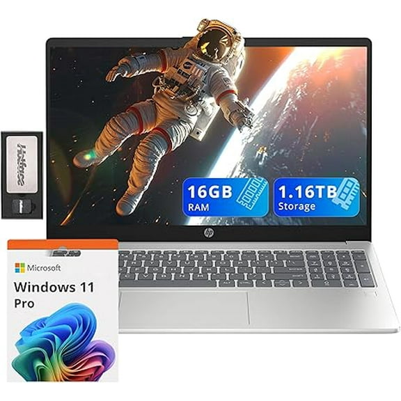 HP 15.6" FHD Laptop, Intel i3-N305, 16GB DDR4, 1.16TB Storage(1TB SSD+160GB Docking Station Set), Intel UHD Graphics, Numeric Keypad, HD Camera, Fingerprint Reader, Wi-Fi 6, Windows 11 Pro, Silver