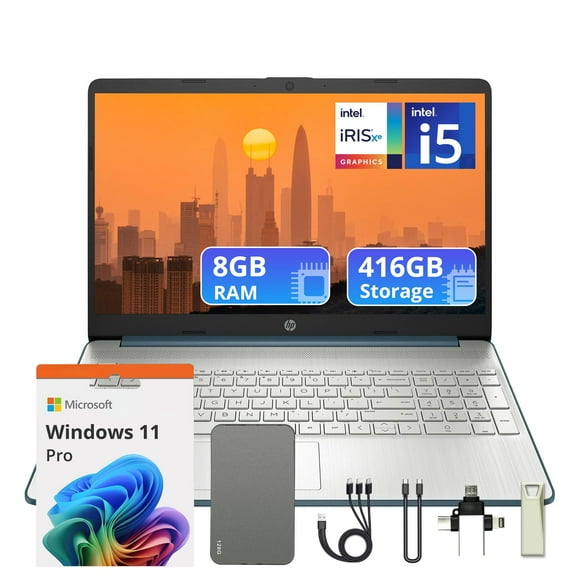 HP 15.6" FHD Portable Laptop, Intel i5-1235U, Intel Iris Xe Graphics, 8GB RAM, 416GB Storage(256GB SSD + 160GB Docking Station), Full-Size Keyboard, Fast Charge, Webcam, Win 11 Pro, Blue
