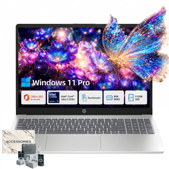 HP 15.6" FHD Touch AI Laptop, Intel Core Ultra 5 225U, 8GB DDR5 RAM, 512GB NVMe SSD, Office 365 for the Web, Anti-glare Display, Copilot Assistant, Windows 11 Pro