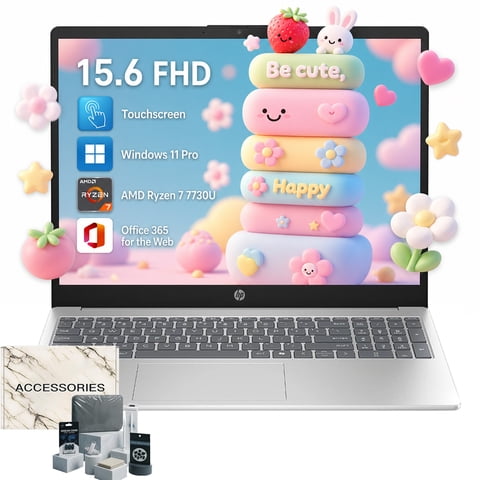 HP 15.6" FHD Touch Screen Laptop Computer, AMD Ryzen 7 7730U, 32GB RAM, 1TB SSD, Windows 11 Pro, Office 365 for the Web, AI Copilot, w/Accessories