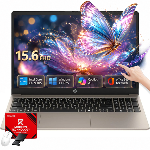 HP 15.6" FHD Touch Screen Laptop, Intel Core i3-N305 8-Core Processor, 8GB DDR4 RAM, 256GB SSD, Copilot AI Key, Windows 11 Pro, Office 365 for Web w/Accessories
