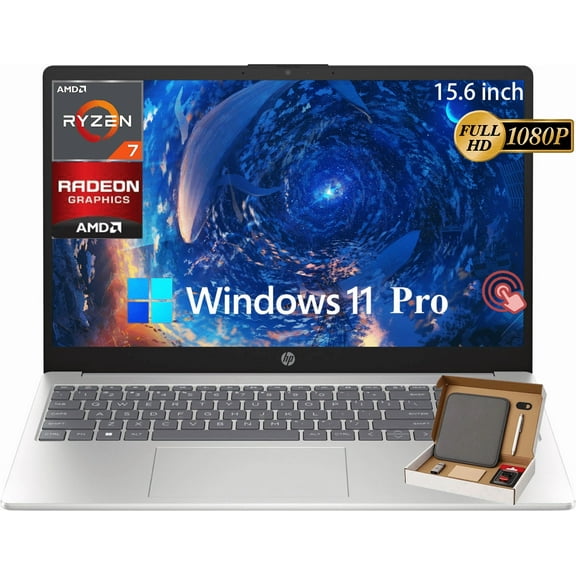 HP 15.6" FHD Touchscreen Business Laptop , AMD Ryzen 7 7730U 8-Core (Up to 4.5 Ghz), AMD Radeon Graphics, 16GB DDR4, 512GB SSD, Wi-Fi 6, Windows 11 Pro, Silver