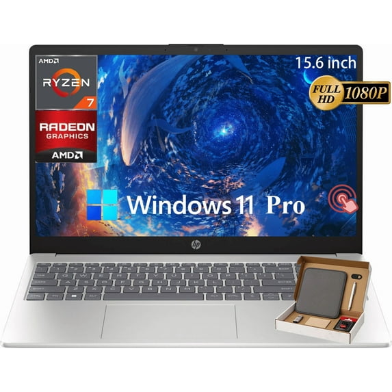 HP 15.6" FHD Touchscreen Business Laptop , AMD Ryzen 7 7730U 8-Core (Up to 4.5 Ghz), AMD Radeon Graphics, 16GB DDR4, 512GB SSD, Wi-Fi 6, Windows 11 Pro, Silver