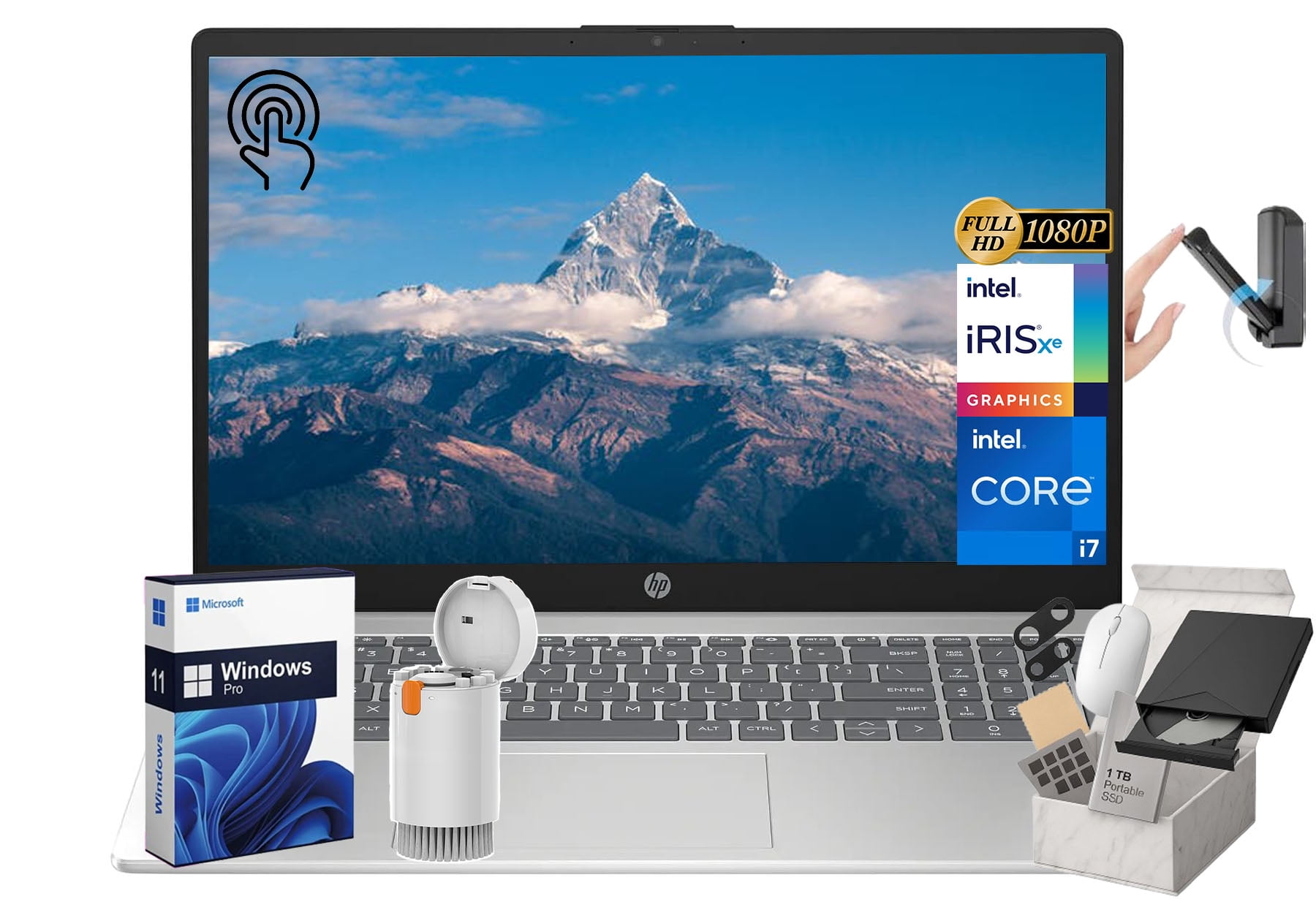 HP 15.6" FHD Touchscreen Business Laptop, Intel i7-1255U, Intel Iris Xe Graphics, 16 GB RAM, 512 GB SSD, HD Camera, HDMI, Wi-Fi, Fast Charge, Windows 11 Pro