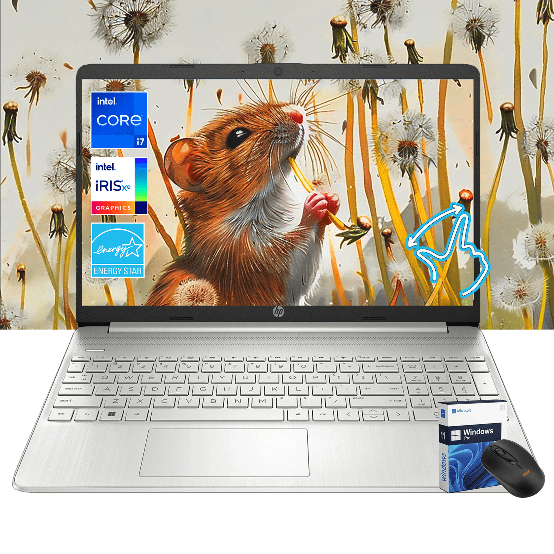 HP 15.6" FHD Touchscreen Laptop | 12th Gen Intel i7-1255U (10-Core, up to 4.7GHz) | 32GB RAM | 1TB SSD | Iris Xe Graphics | Win 11 Pro | Long Battery | Natural Silver | W/Mouse