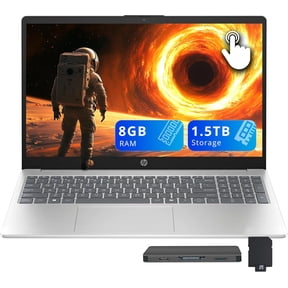 HP 15.6" FHD Touchscreen Laptop, AMD Ryzen 5 7520U, 8GB LPDDR5 RAM, 1.5TB Storage (512GB SSD+1TB Docking Station Set), AMD Radeon Graphics, Num Pad, Copilot,HP Fast Charge, Wi-Fi 6, Win 11, Silver