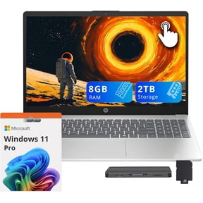 HP 15.6" FHD Touchscreen Laptop, AMD Ryzen 5 7520U, 8GB LPDDR5 RAM, 2TB Storage (1TB SSD+1TB Docking Station Set), AMD Radeon Graphics, Num Pad, Copilot,HP Fast Charge, Wi-Fi 6, Win 11 Pro, Silver