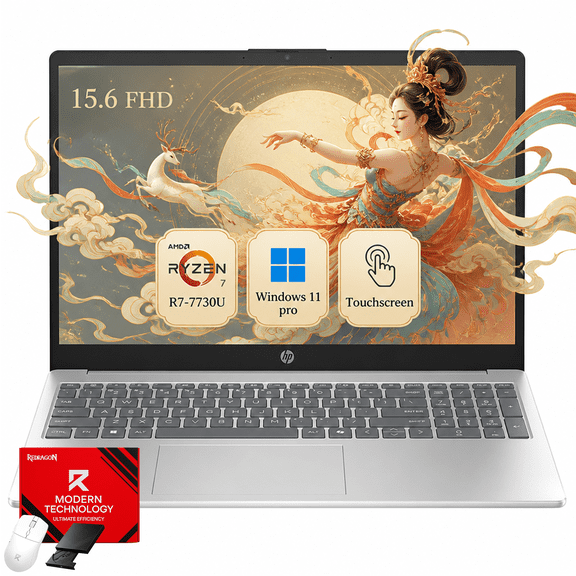 HP 15.6" FHD Touchscreen Laptop, AMD Ryzen 7 7730U, 16GB RAM, 1TB SSD, IPS Anti-Glare Display, Windows 11 Pro, AI Copilot Key, Numeric Keypad, Accessories