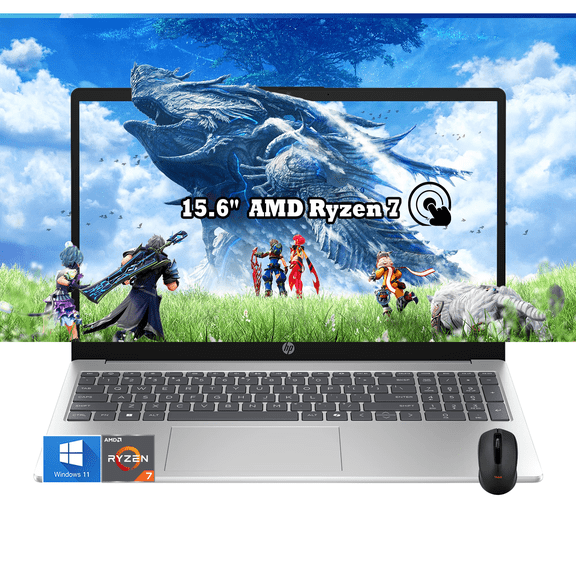 HP 15.6" FHD Touchscreen Laptop | AMD Ryzen 7 7730U (Beats i9-10880H) | 16GB RAM | 512GB SSD | Wi-Fi 6 | Win 11 | Portatil Computadora Laptop -Business School College | W/Mouse