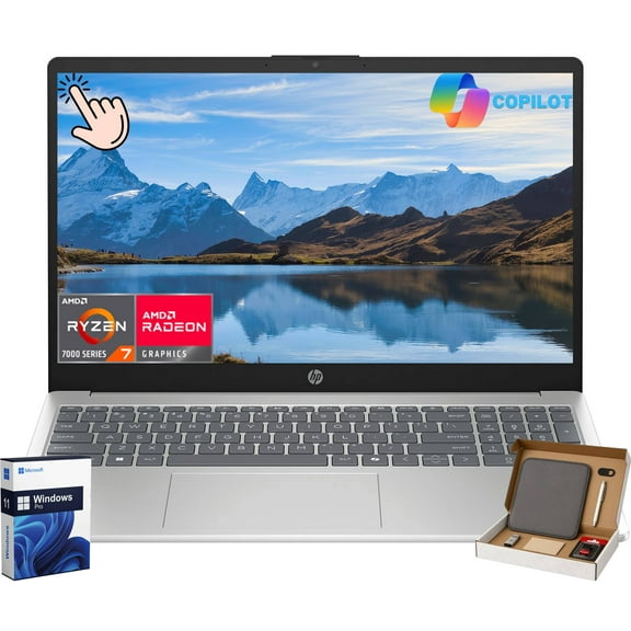 HP 15.6" FHD Touchscreen Laptop for College Student & Business, AMD Ryzen 7 7730U, 16GB RAM, 512GB SSD, AMD Radeon Graphics, WiFi 6, Copilot, Windows 11 Pro