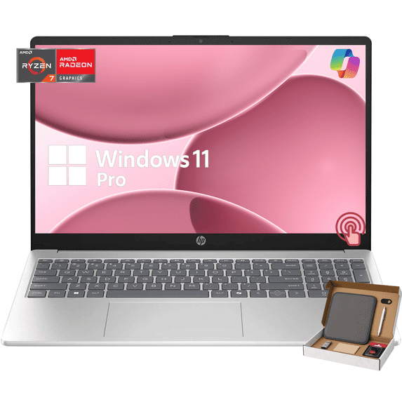 HP 15.6" FHD Touchscreen Laptop for College Students & Business, AMD Ryzen 7 7730U, 16GB RAM, 1TB SSD, AMD Radeon Graphics, Windows 11 Pro, Wi-Fi 6, Copilot