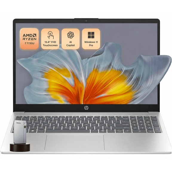 HP 15.6" FHD Touchscreen Laptop Computer for Business, AMD Ryzen 7 7730U, 16 GB RAM, 512 GB SSD, WiFi 6, Numeric Keypad, 720p HD Camera, Copilot Key, Windows 11 Pro, Silver
