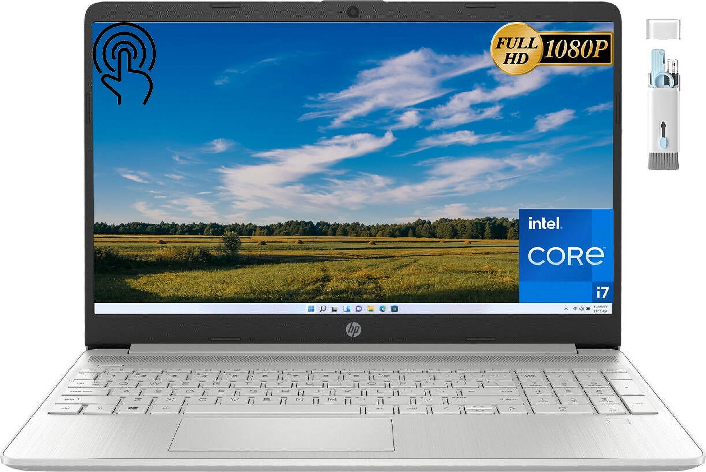 HP 15.6" FHD Touchscreen Laptop, Intel Core i7 1255U, 16GB RAM, 512GB PCIe SSD, Intel Iris Xe Graphics, Windows 11 Home in S Mode, Silver, 20 in 1 Multifunctional Brush
