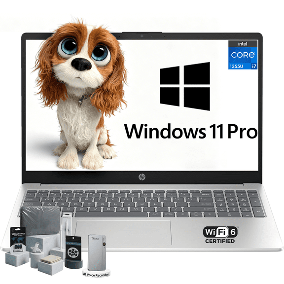 HP 15.6" FHD Touchscreen Laptop, Intel Core i7-1355U, 16GB RAM, 512GB SSD, Windows 11 Pro, Silver, Accessories