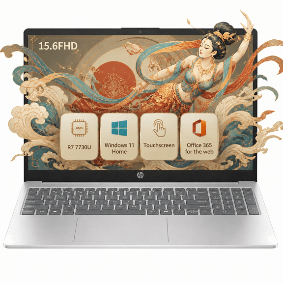 HP 15.6" FHD Touchscreen Laptop for Business, AMD Ryzen 7 7730U, 16GB RAM, 512GB SSD, AI Copilot Key, Windows 11 Home, Office 365 for web, Silver
