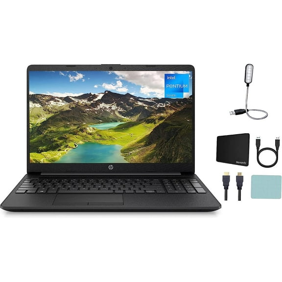 HP 15.6" HD Display Laptop, Intel Pentium N5030 Processor, 8GB RAM, 128GB SSD, Media Card Reader, Wi-Fi, One-year Office 365 Included, Windows 11 Home, Jet Black + Mazepoly Accessories