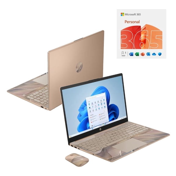 HP 15.6" HD Notebook Intel N100 4GB RAM 128GB UFS Chai Latte + HP Wireless Mouse + One Year M365 Subscription
