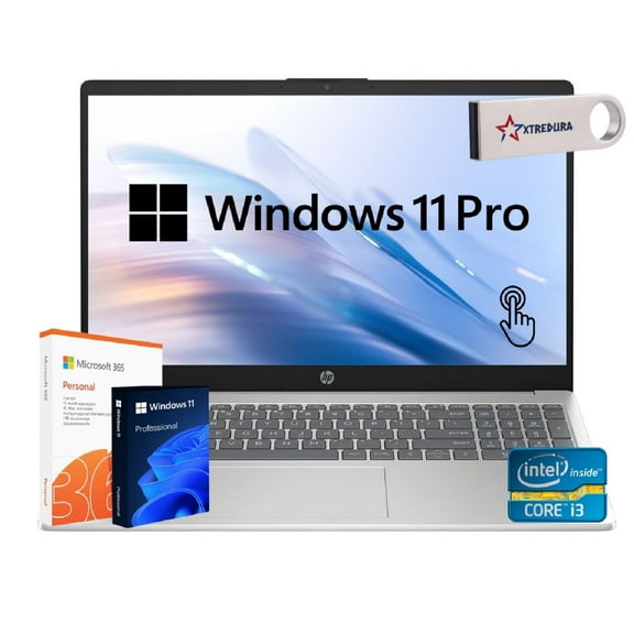 HP 15.6 HD Touch Laptop for Business&School Core i3-1215U, 6 cores Processor 8 GB RAM 256 GB SSD LifeTime MS Office License, Windows 11 Pro/XTREDURA FALSH DRIVE
