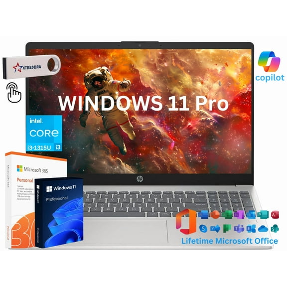 HP 15.6" HD Touchscreen Laptop, 13th Gen Intel Core i3-1315U Beat(i5-1135G7), 8GB RAM, 256 GB PCIe SSD, Intel Iris Xe, Lifetime Office,Windows 11 Pro/Xtredura Flash Drive
