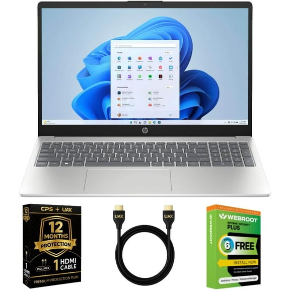 HP 15.6″ HD Touchscreen Laptop Bundle, AMD Ryzen 5 7520U, 8GB RAM, 256GB SSD, for Student and Home Use w/AUX HDMI Cable, Webroot Antivirus, 2-Year Warranty (256 GB)