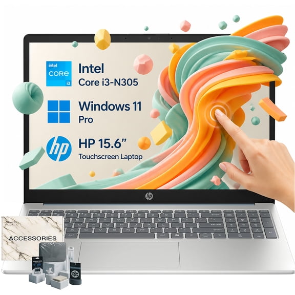 HP 15.6" HD Touchscreen Laptop, Intel 8-Core i3-N305 Processor, 8GB RAM, 256GB SSD, Wi-Fi 6, Fast Charge, Windows 11 Pro w/Accessory