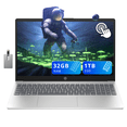 thumbnail image 1 of HP 15.6" HD Touchscreen Laptop, Intel Core i3-1215U, 32GB RAM, 1TB PCIe SSD, Intel UHD Graphics, Num Pad, HD Webcam, Fast Charge, Win 11, Silver, 128GB Hotface USB Card, 1 of 7