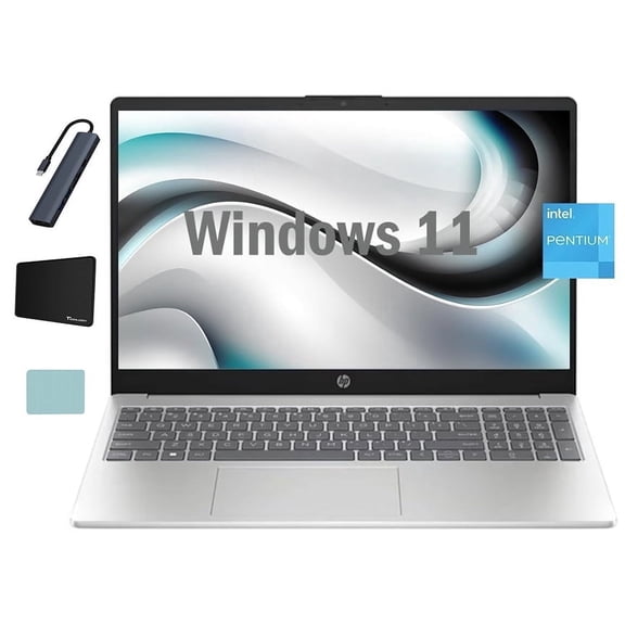HP 15.6" HD display Laptop, Intel Pentium N200, 32GB RAM, 4TB, One Year Office 365 Included, Wi-Fi 6 and Bluetooth, Windows 11 Home in S Mode, Sliver with Tigology Accessories