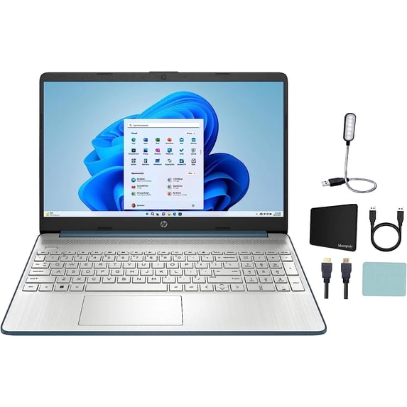HP 15.6" LED HD (1366 x 768) Laptop, Intel Core i3-1115G4, 8GB RAM, 512GB M.2 NVMe SSD, Spruce Blue, Numeric Keypad, Webcam, Windows 11 Home in S mode + Mazepoly Accessories